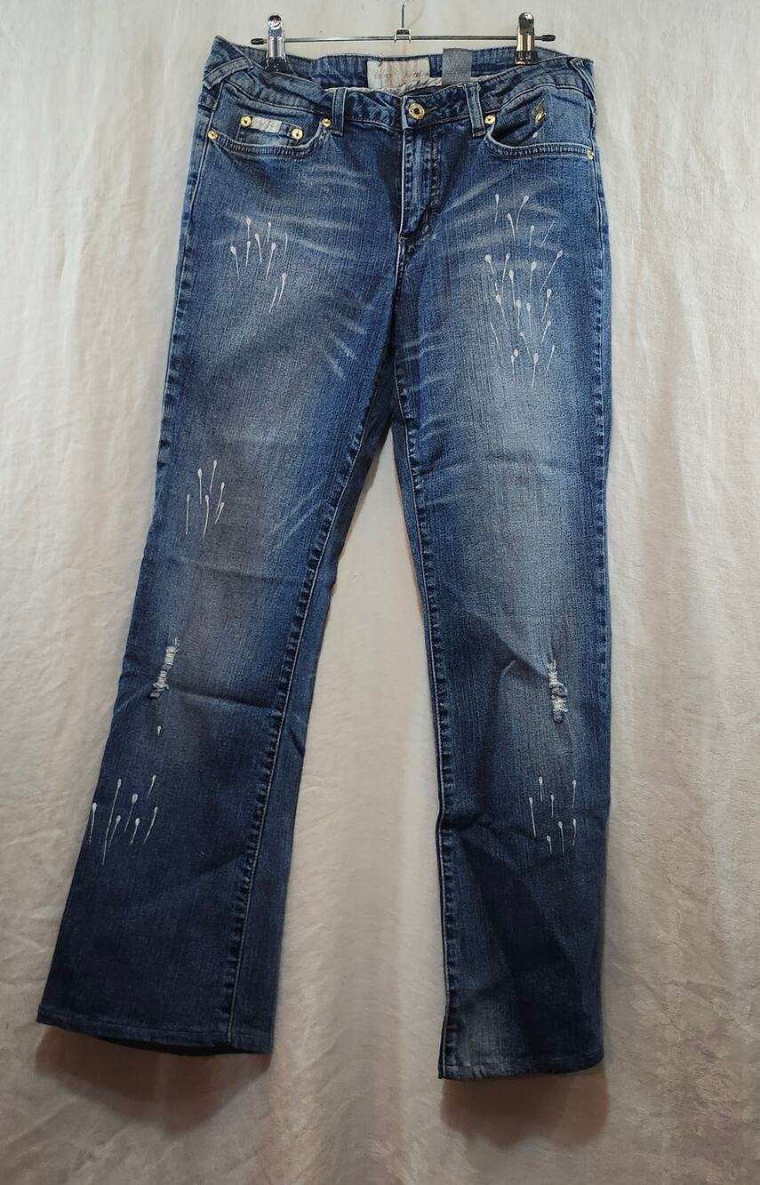 Baby Phat Jeans Size 9 Distressed Lightwash Gold Hardware Flare Leg Midrise